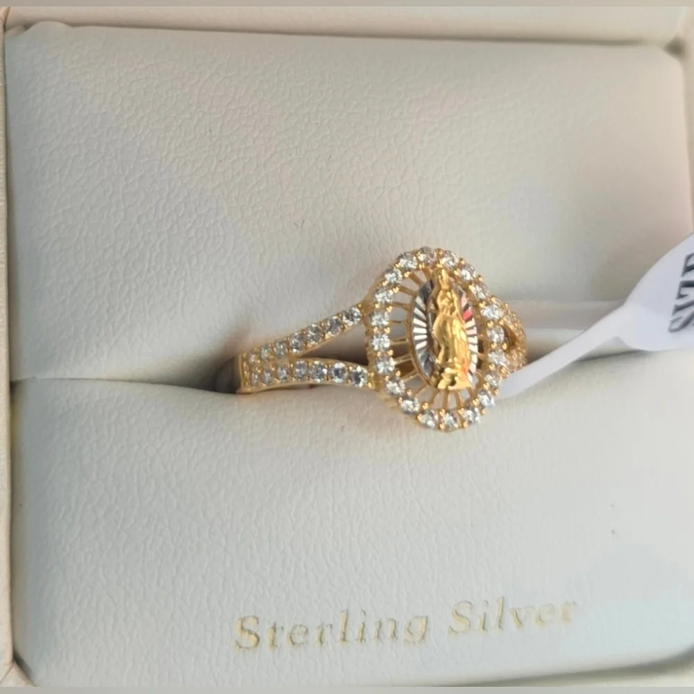 Cynthia White Yellow & Rose Three Color Virgin Mary Cubic Zirconia Ring Size:9 - Picture 4 of 5